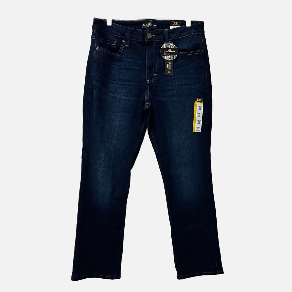 Lee Straight Leg Regular Fit Dark Wash Jeans Size 12 Short NWT